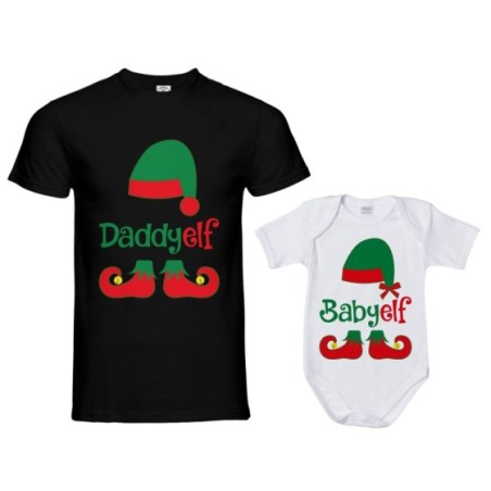 Coordinato t-shirt e body neonato padre figlio personalizzabile con nome daddy elf baby elf Natale