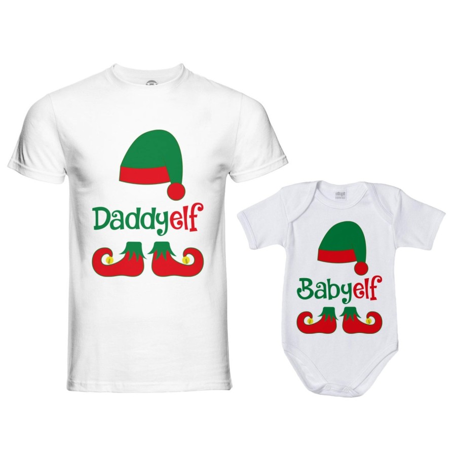 Coordinato t-shirt e body neonato padre figlio personalizzabile con nome daddy elf baby elf Natale