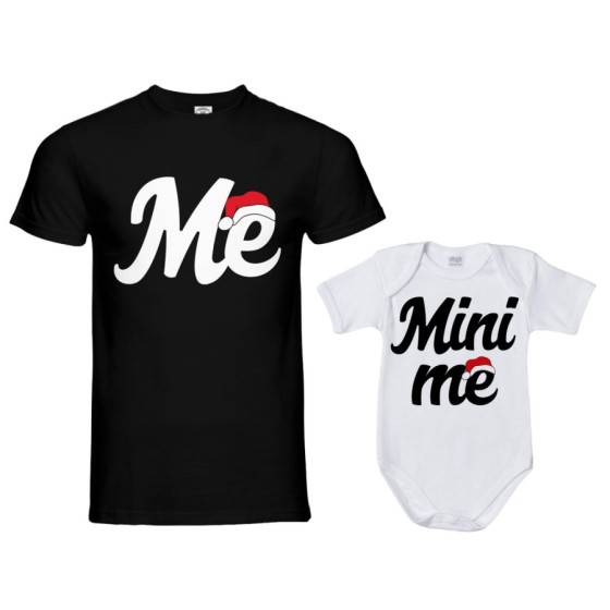 Coordinato t-shirt body padre figlio personalizzabile con nome me mini me con cappello natalizio Natale 2