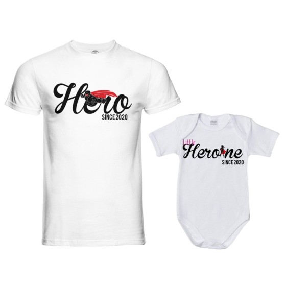 Coordinato t-shirt body padre figlia personalizzato con anno hero since little heroine since Per il papà