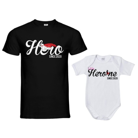 Coordinato t-shirt body padre figlia personalizzato con anno hero since little heroine since Per il papà 2