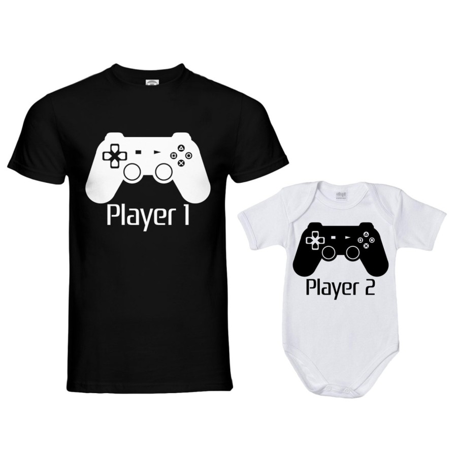 Coordinato t-shirt e body neonato padre figlio player one player two playstation Per il papà