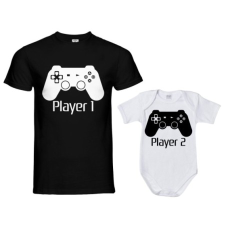 Coordinato t-shirt e body neonato padre figlio player one...