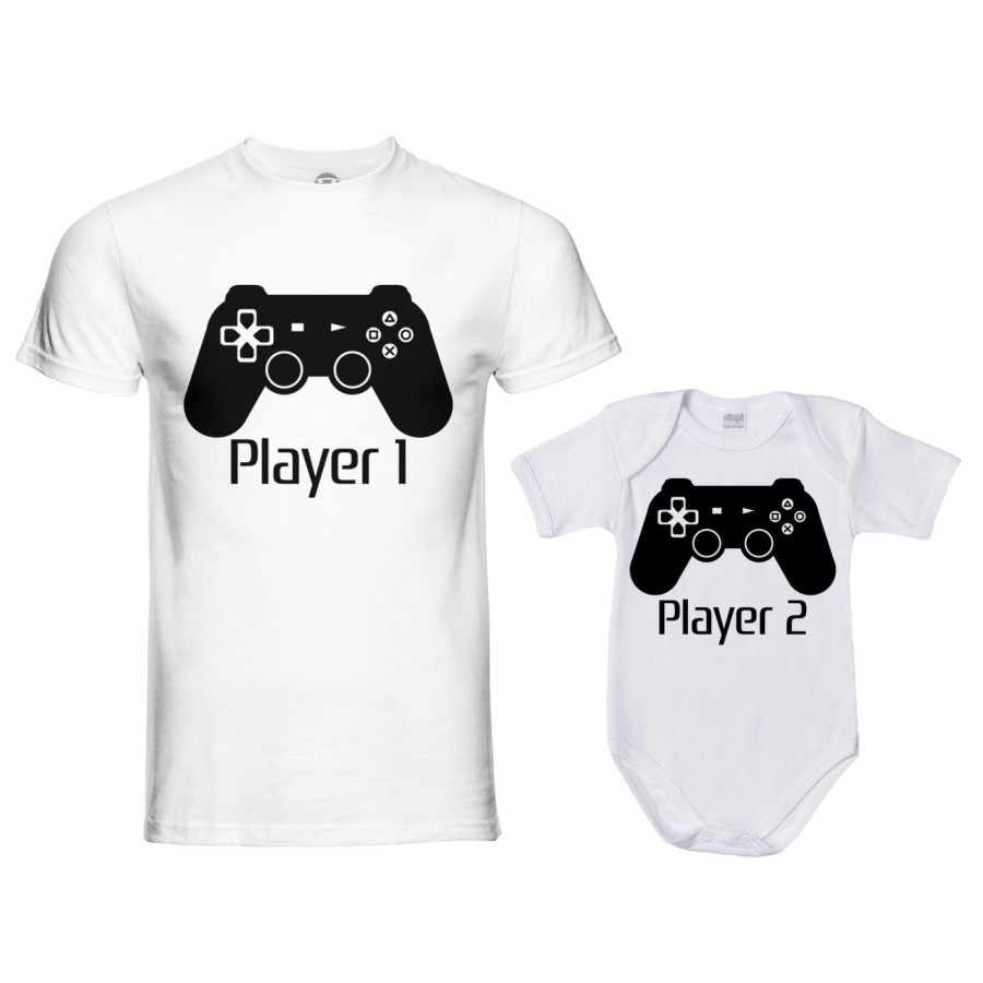 Coordinato t-shirt e body neonato padre figlio player one player two playstation Per il papà