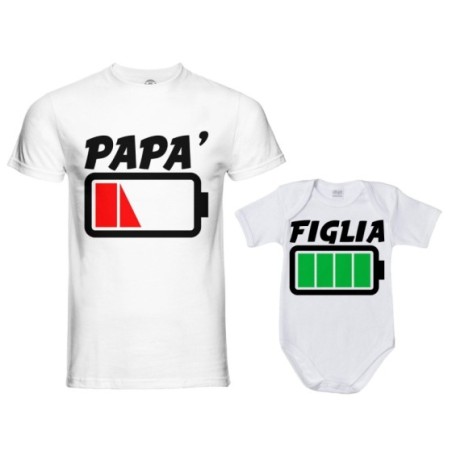 Coordinato t-shirt e body neonato padre figlio papà batteria scarica figlia figlio carichissimi! Per il papà