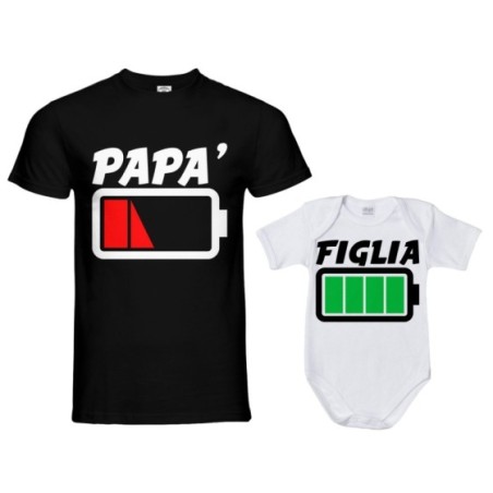 Coordinato t-shirt e body neonato padre figlio papà batteria scarica figlia figlio carichissimi! Per il papà
