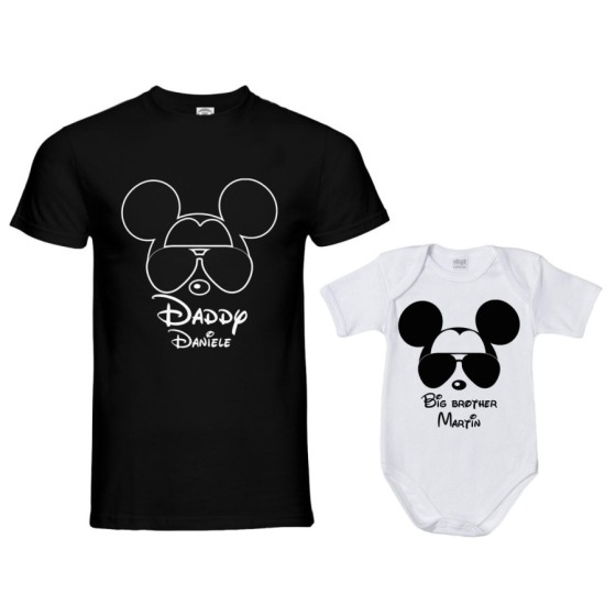 Coordinato t-shirt body padre figlio personalizzato con nome daddy mickey little brother mickey Per il papà