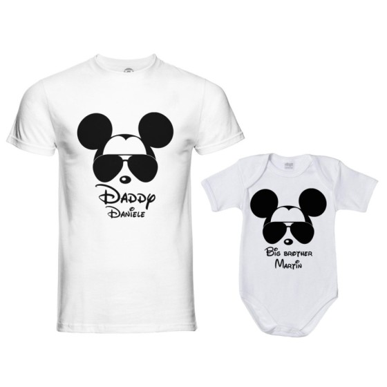 Coordinato t-shirt body padre figlio personalizzato con nome daddy mickey little brother mickey Per il papà 2