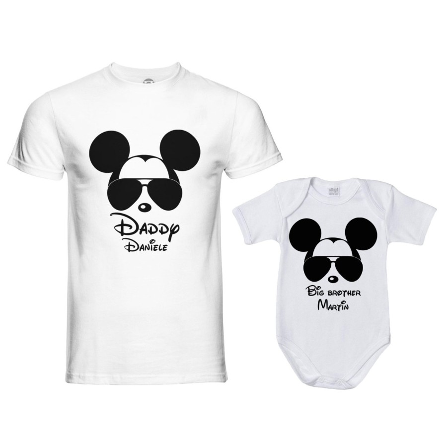 Coordinato t-shirt body padre figlio personalizzato con nome daddy mickey little brother mickey Per il papà