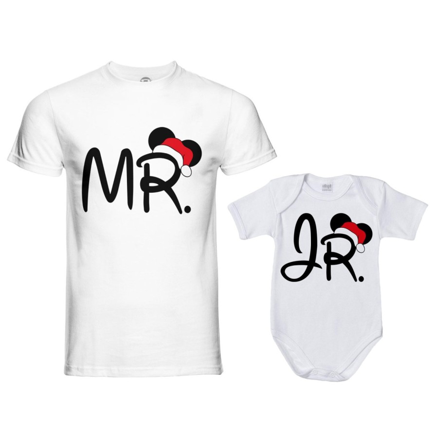 Coordinato t-shirt e body neonato padre figlio personalizzabile con nome mr - jr Natale