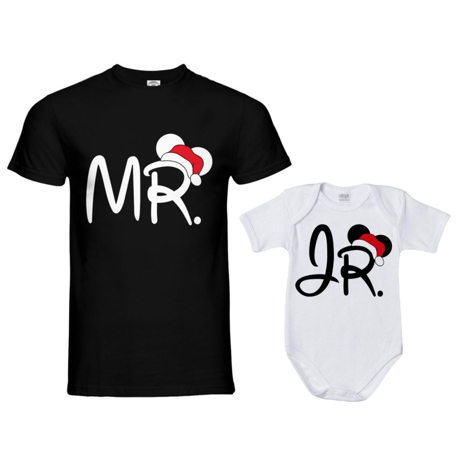 Coordinato t-shirt e body neonato padre figlio personalizzabile con nome mr - jr Natale