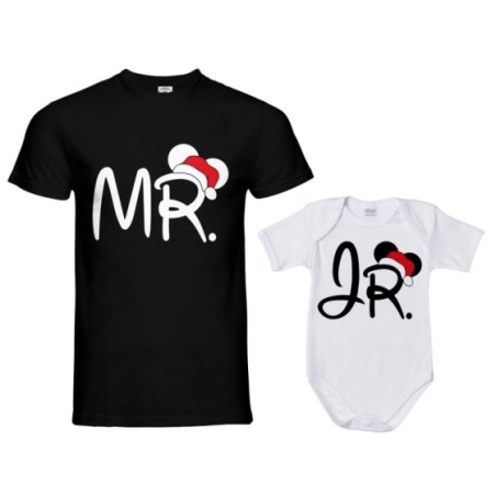 Coordinato t-shirt e body neonato padre figlio personalizzabile con nome mr - jr Natale