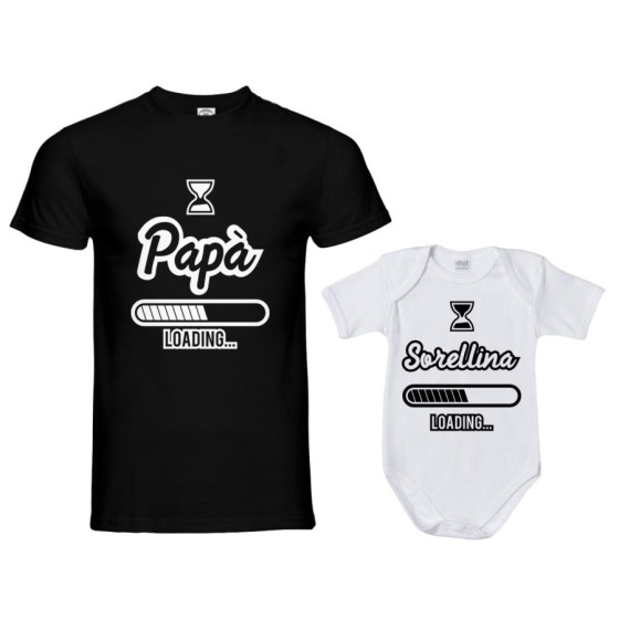 Coordinato t-shirt e body neonato padre figlio papà loading sorellina fratellino loading Per il papà