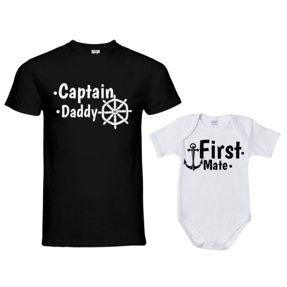 Coordinato t-shirt e body neonato padre figlio captain daddy first mate Per il papà