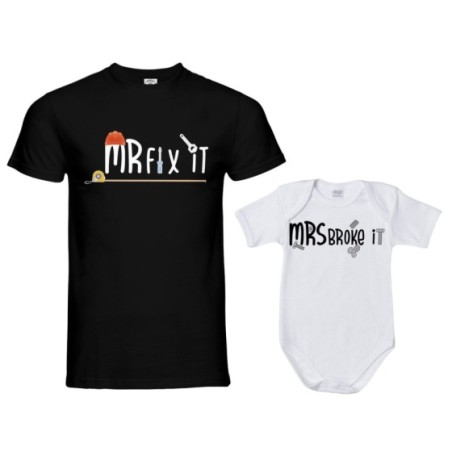 Coordinato t-shirt e body neonato padre figlio mr fix it...