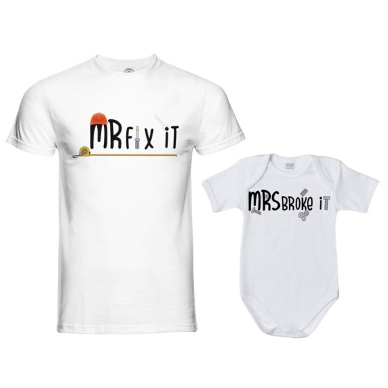 Coordinato t-shirt e body neonato padre figlio mr fix it mr broke it mrs broke it Per il papà 2