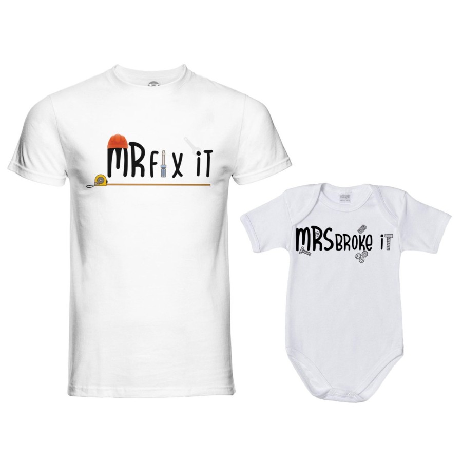 Coordinato t-shirt e body neonato padre figlio mr fix it mr broke it mrs broke it Per il papà