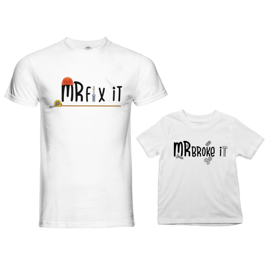 Coordinato t-shirt e body neonato padre figlio mr fix it mr broke it mrs broke it Per il papà
