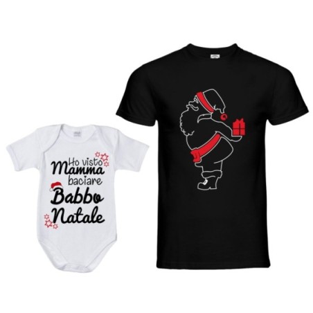 Coordinato t-shirt e body neonato padre figlio ho visto mamma baciare babbo natale Natale