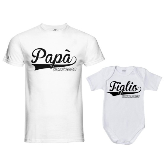 Coordinato t-shirt body padre figlio personalizzato con anno papà since figlio figlia since Per il papà