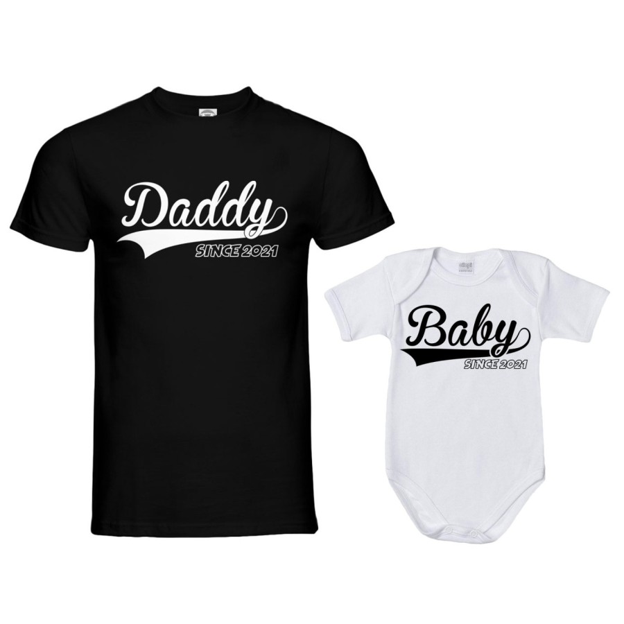 Coordinato t-shirt e body neonato padre figlio personalizzato con anno daddy since baby since Per il papà