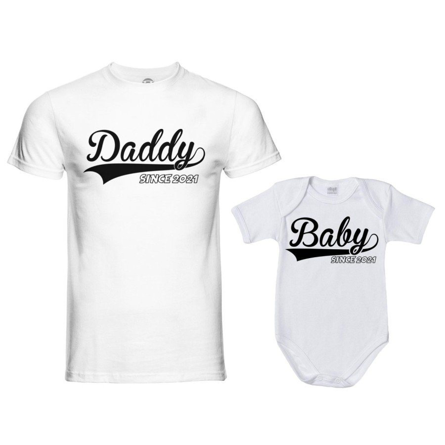 Coordinato t-shirt e body neonato padre figlio personalizzato con anno daddy since baby since Per il papà
