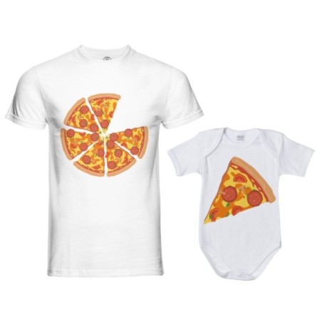 Coordinato t-shirt e body neonato padre figlio pizza
