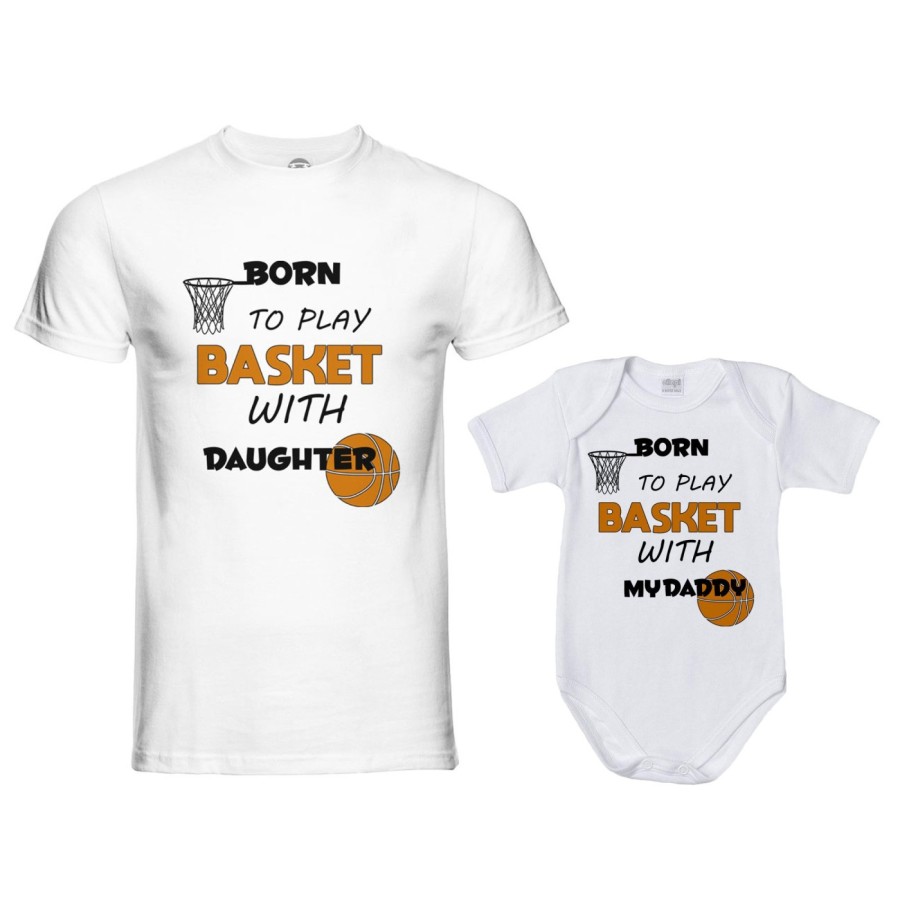 Coordinato t-shirt e body neonato padre figlio born to play basket with my son my daughter Per il papà