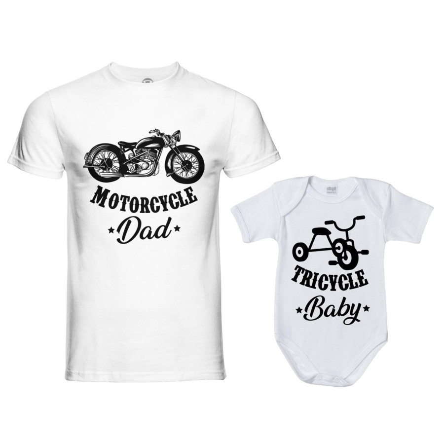 Coordinato t-shirt e body neonato padre figlio motorcycle dad tricycle baby Per il papà