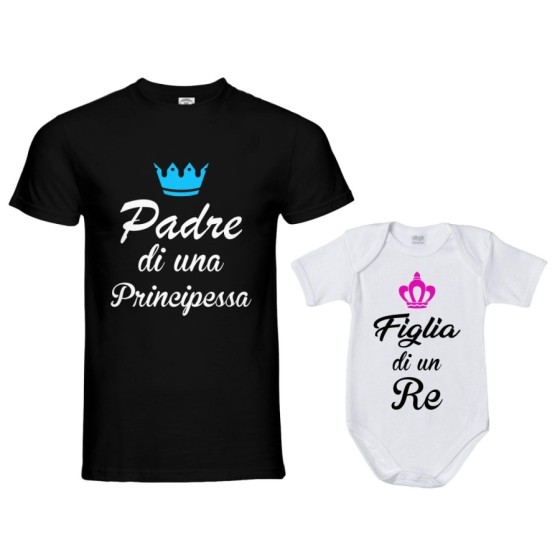 Coordinato t-shirt body padre figlio padre di un principe principessa figlio figlia re corona azzurra fucsia Per il papà
