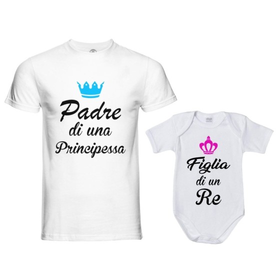 Coordinato t-shirt body padre figlio padre di un principe principessa figlio figlia re corona azzurra fucsia Per il papà 2