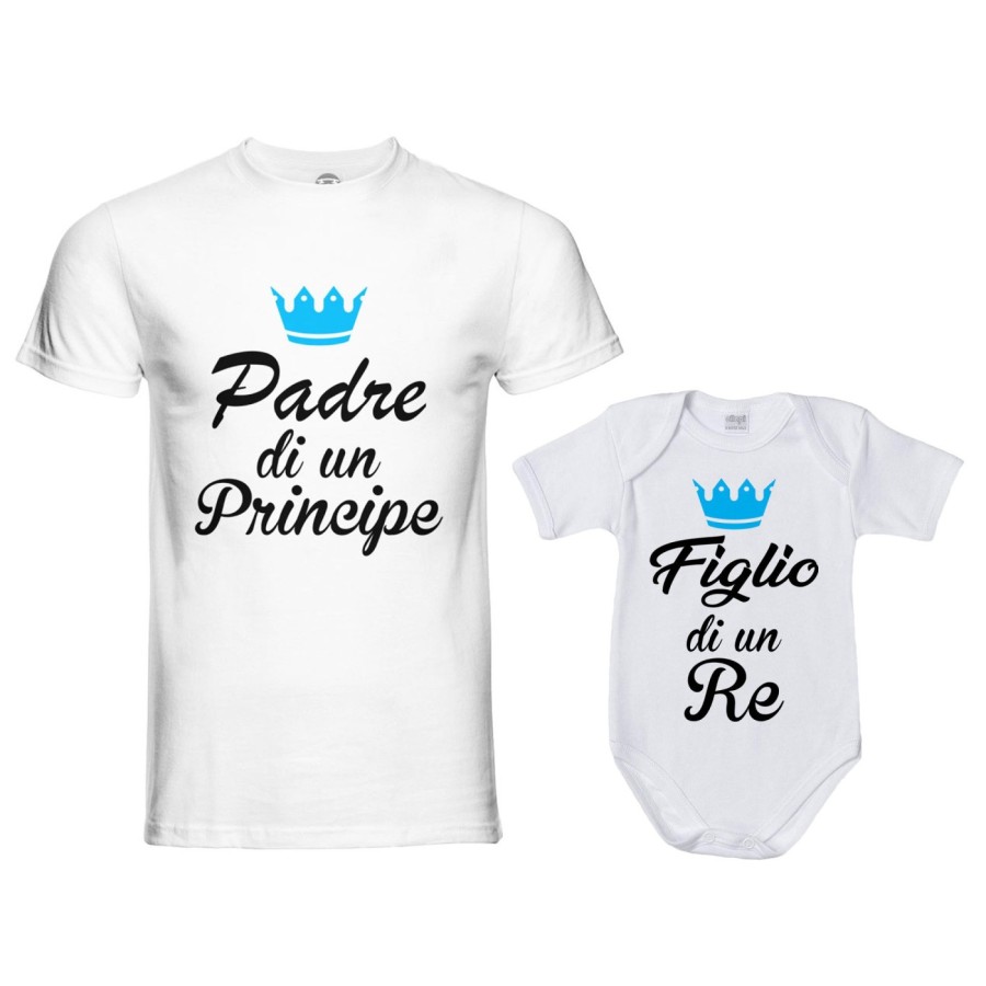 Coordinato t-shirt body padre figlio padre di un principe principessa figlio figlia re corona azzurra fucsia Per il papà