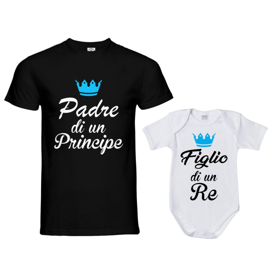 Coordinato t-shirt body padre figlio padre di un principe principessa figlio figlia re corona azzurra fucsia Per il papà