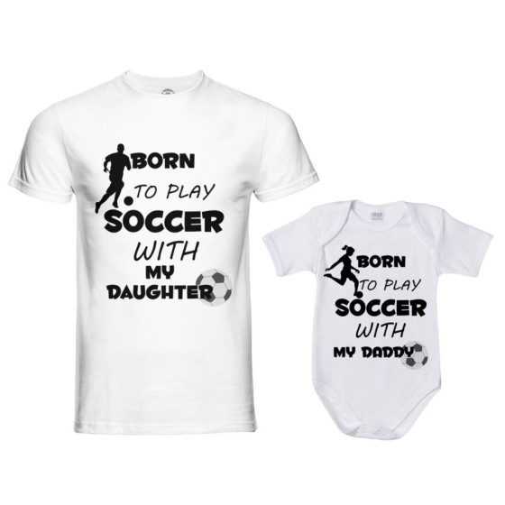 Coordinato t-shirt e body neonato padre figlio born to play soccer with my son my daughter Per il papà 2