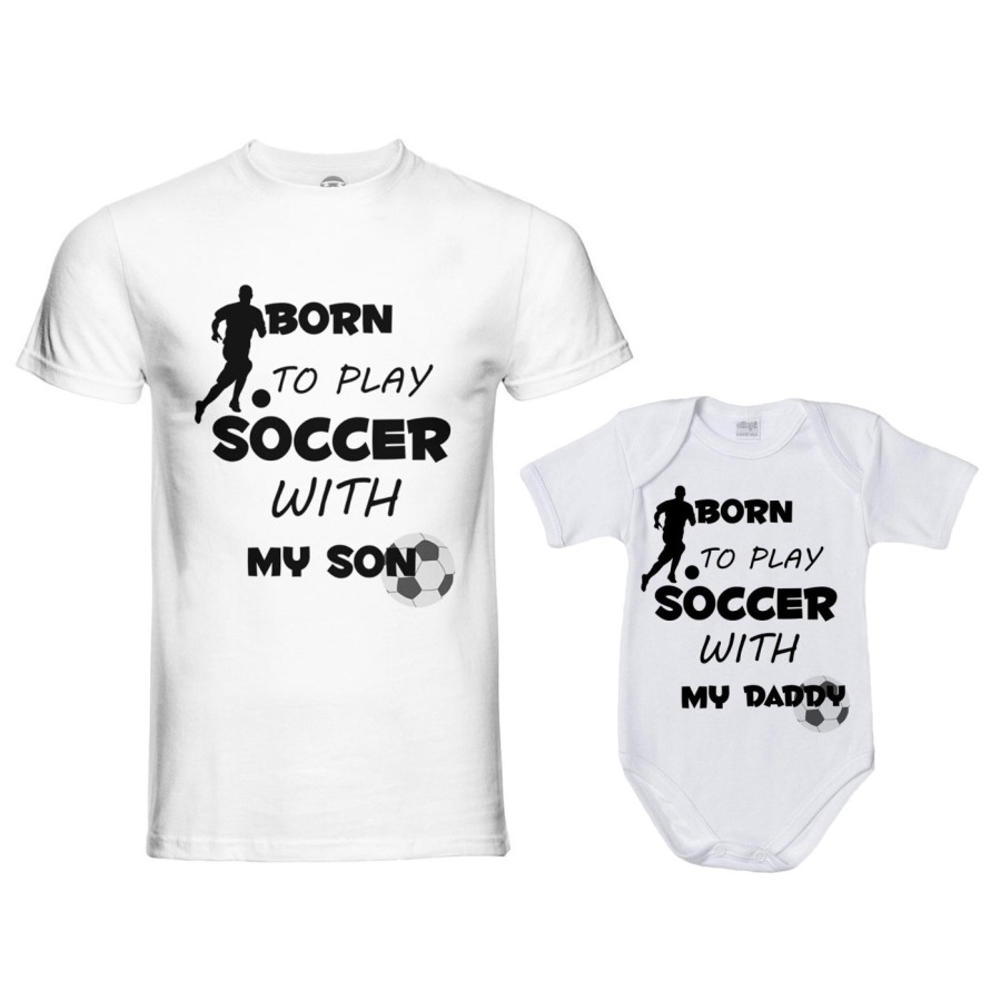 Coordinato t-shirt e body neonato padre figlio born to play soccer with my son my daughter Per il papà