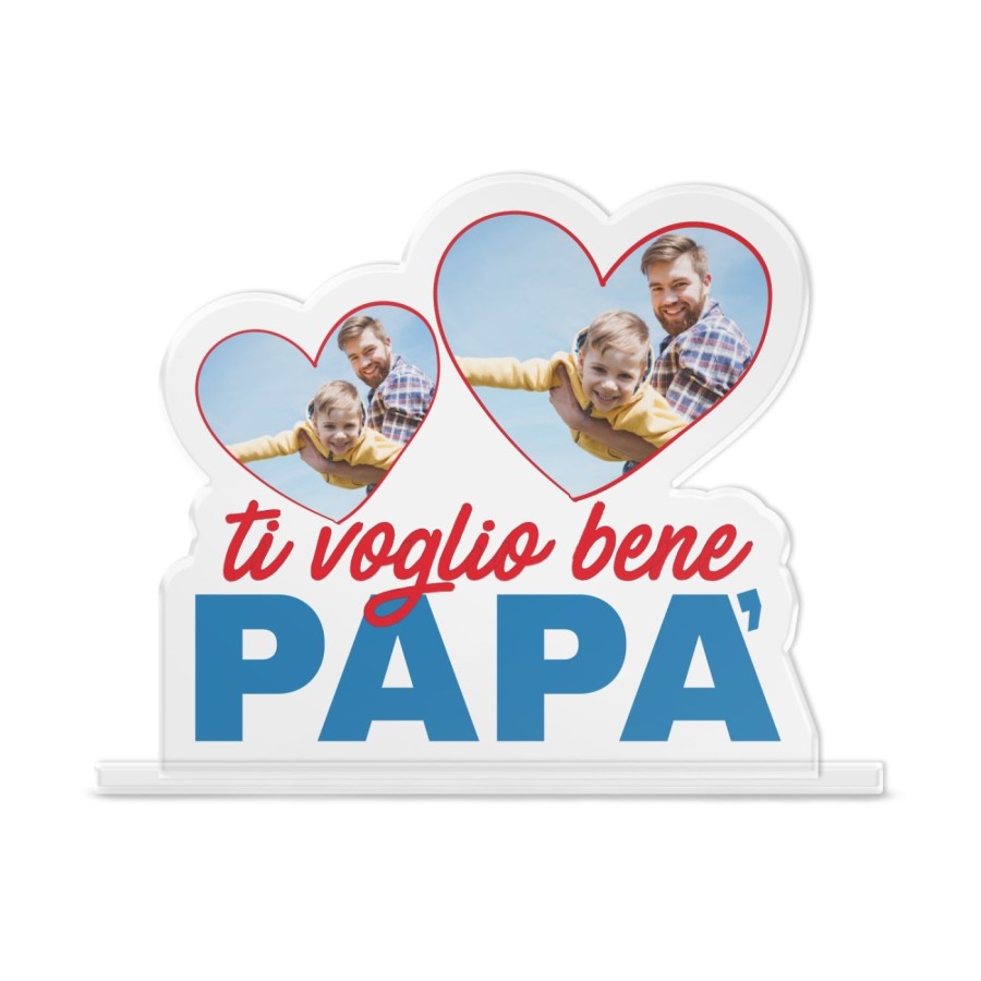 Targa in plexiglass personalizzata con foto nei cuori ti voglio bene papà Per il papà