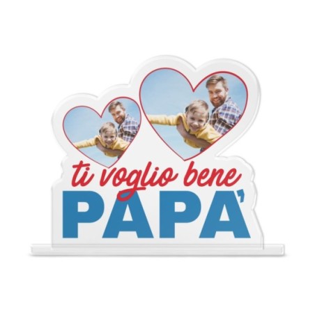 Targa in plexiglass personalizzata con foto nei cuori ti voglio bene papà Per il papà