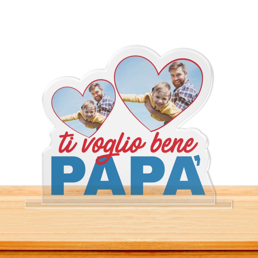 Targa in plexiglass personalizzata con foto nei cuori ti voglio bene papà Per il papà