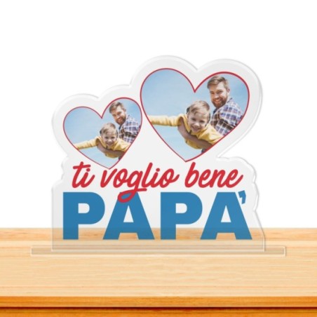 Targa in plexiglass personalizzata con foto nei cuori ti voglio bene papà Per il papà