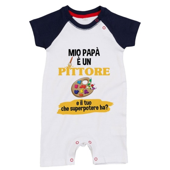 Pagliaccetto neonato il mio papà la mia mamma è un pittore una pittrice e il tuo la tua che superpotere ha