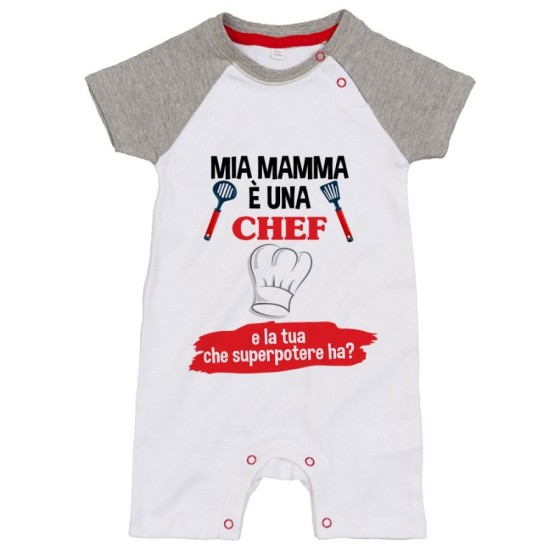 Pagliaccetto neonato il mio papà la mia mamma è uno chef una chef e il tuo la tua che superpotere ha