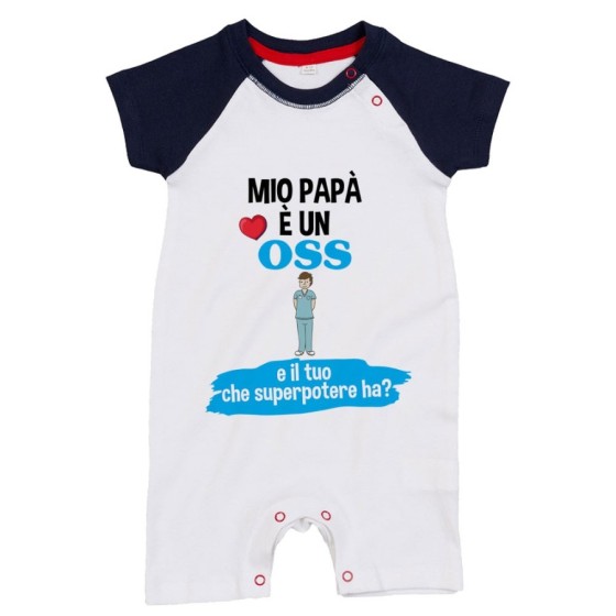 Pagliaccetto neonato il mio papà la mia mamma è un oss una oss e il tuo la tua che superpotere ha