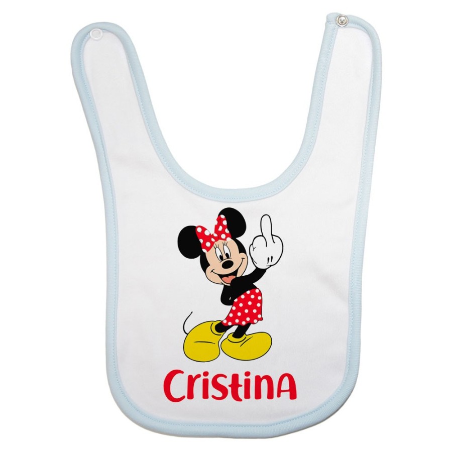 Bavaglino neonato personalizzato con nome topolino - minnie dito medio Cartoon