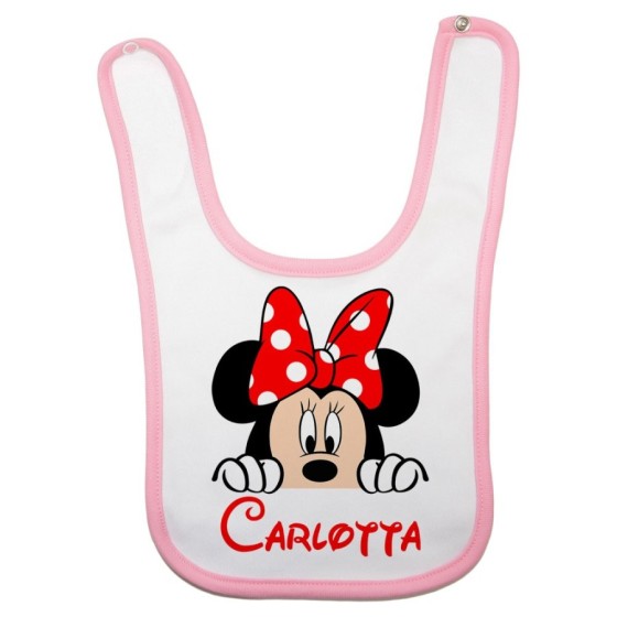 Bavaglino neonata personalizzato con nome minnie che esce dalla tasca Cartoon