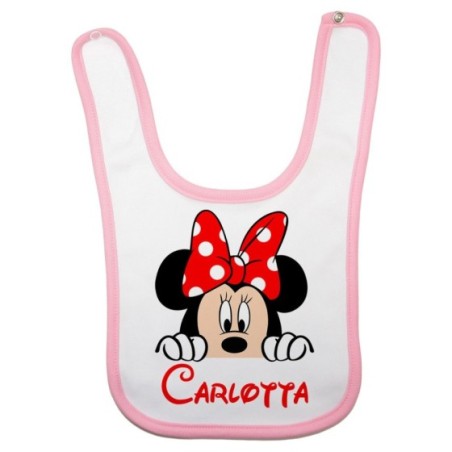 Bavaglino neonata personalizzato con nome minnie che esce...