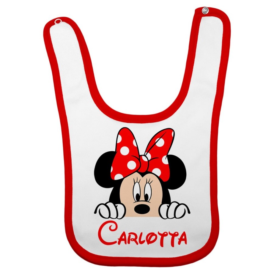 Bavaglino neonata personalizzato con nome minnie che esce dalla tasca Cartoon