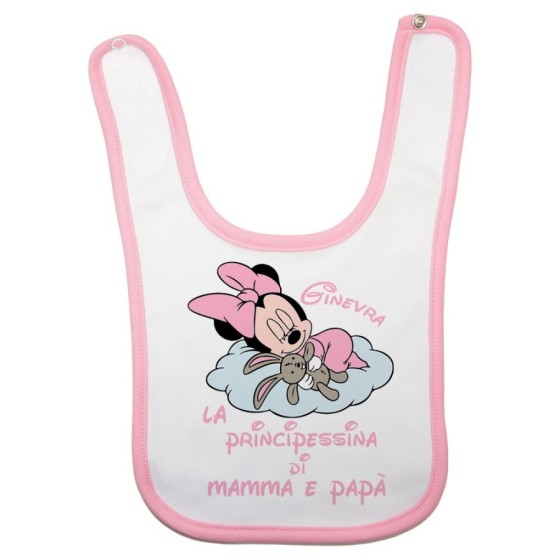 Bavaglino neonata personalizzato con nome baby minnie principessina di mamma e papà Cartoon