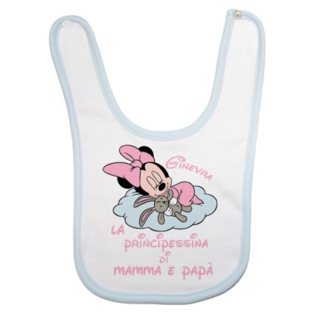 Bavaglino neonata personalizzato con nome baby minnie principessina di mamma e papà Cartoon