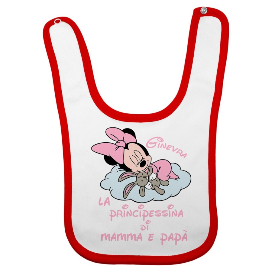 Bavaglino neonata personalizzato con nome baby minnie principessina di mamma e papà Cartoon