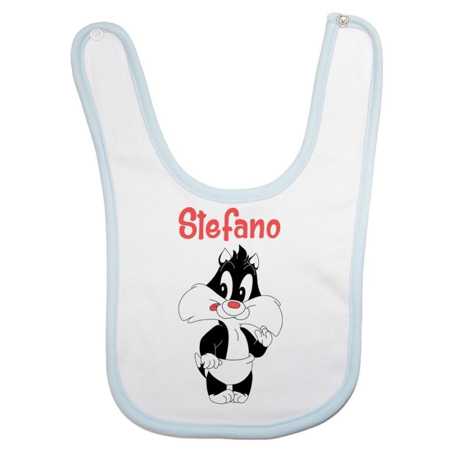 Bavaglino neonato personalizzato con nome baby gatto silvestro Cartoon